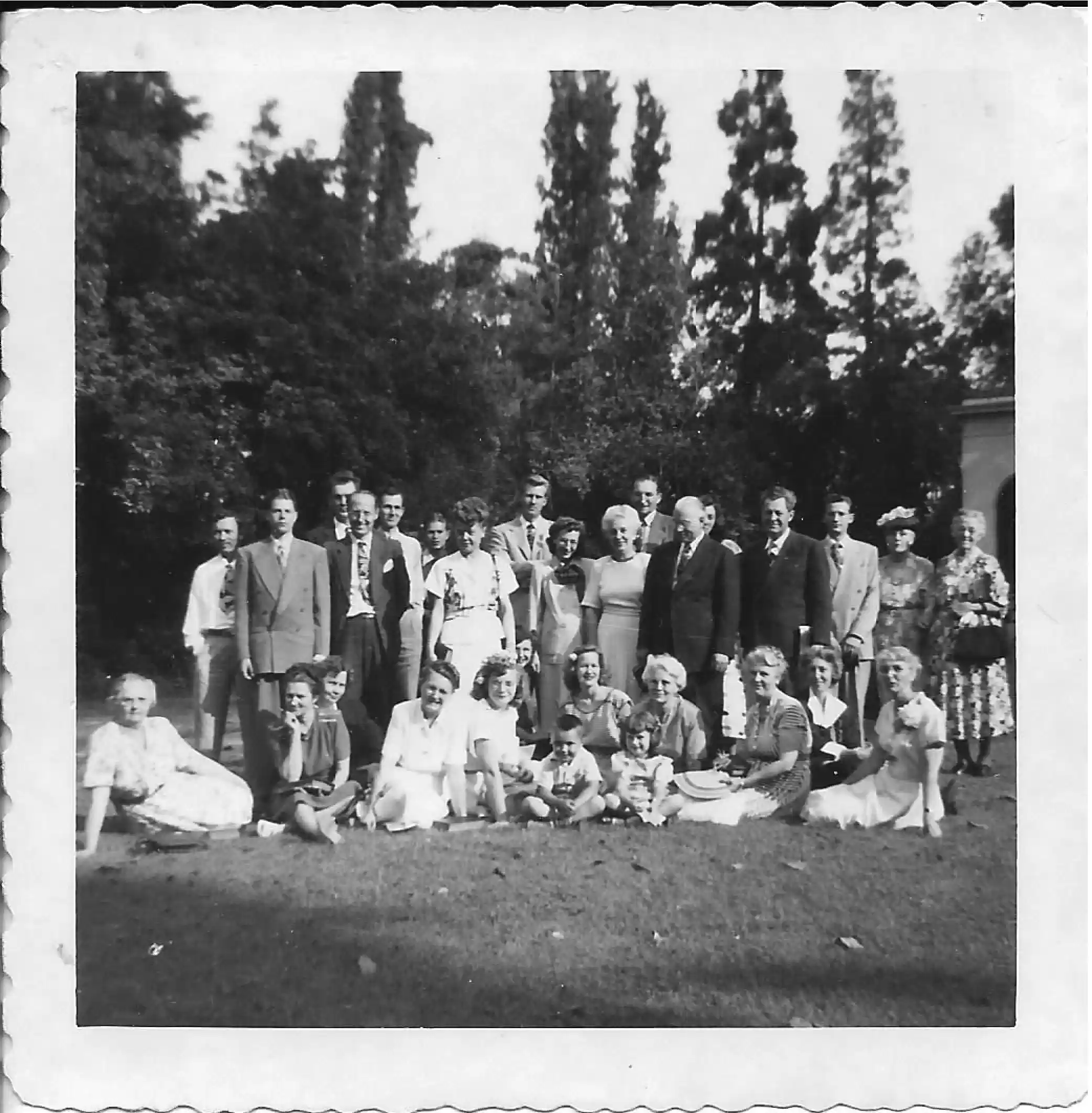 Pasadena Church members with Armstrongs, lower gardens (c1948-50) 